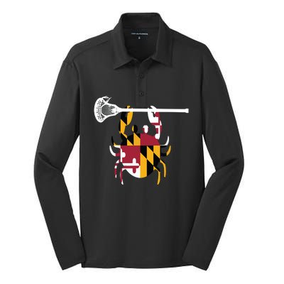 Lacrosse Shirts Helmet Sticks LAX Maryland Flag Gift Silk Touch Performance Long Sleeve Polo