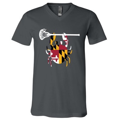 Lacrosse Shirts Helmet Sticks LAX Maryland Flag Gift V-Neck T-Shirt