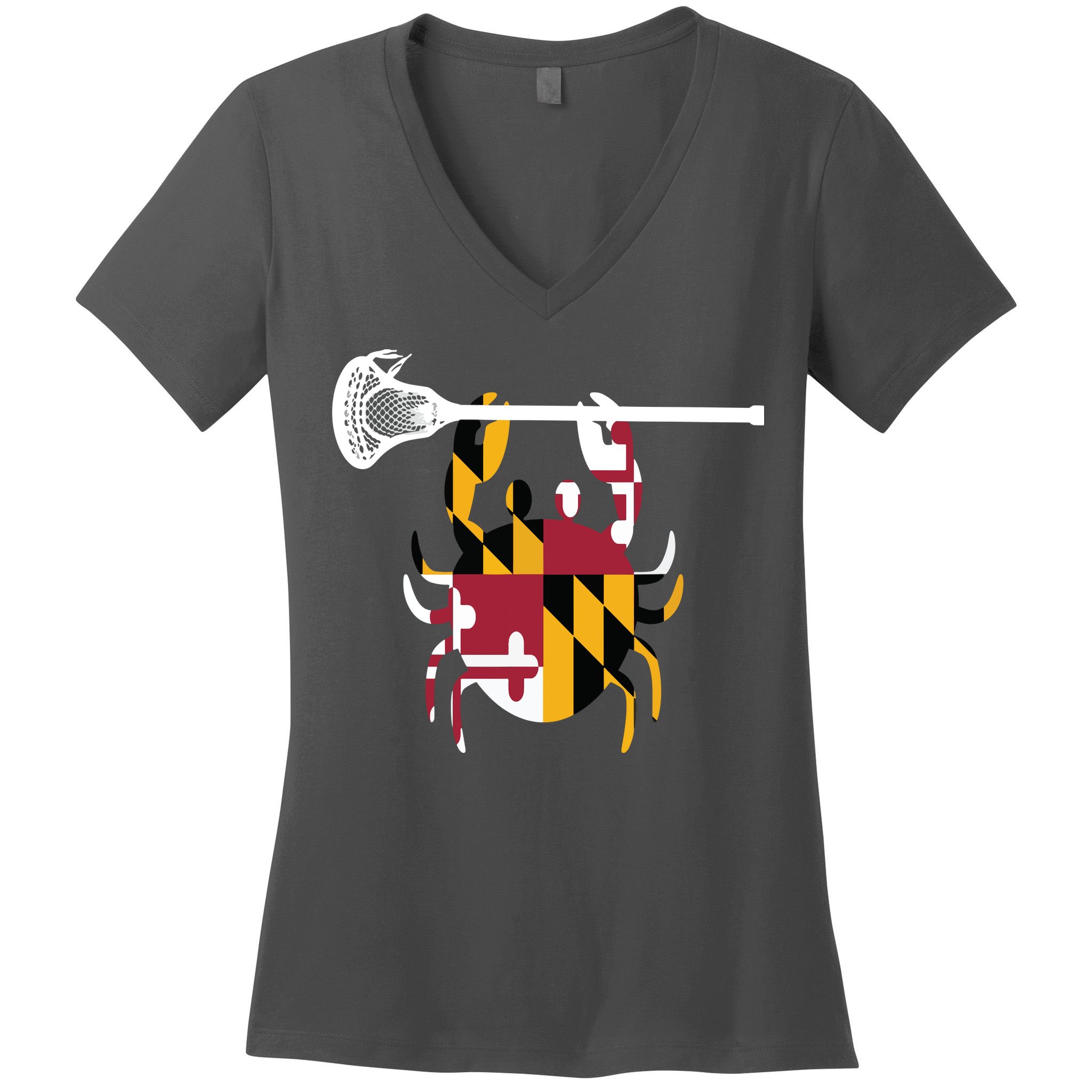 Lacrosse Shirts Helmet Sticks LAX Maryland Flag Gift Women's V-Neck T-Shirt