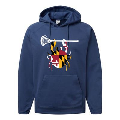 Lacrosse Shirts Helmet Sticks LAX Maryland Flag Gift Performance Fleece Hoodie