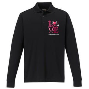 Love Stethoscope Hearts Dialysis Nurse Valentine's Day Gift Performance Long Sleeve Polo