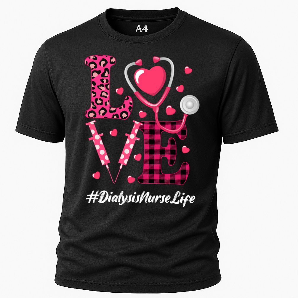 Love Stethoscope Hearts Dialysis Nurse Valentine's Day Gift Cooling Performance Crew T-Shirt