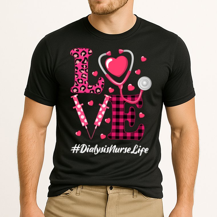 Love Stethoscope Hearts Dialysis Nurse Valentine's Day Gift Cooling Performance Crew T-Shirt