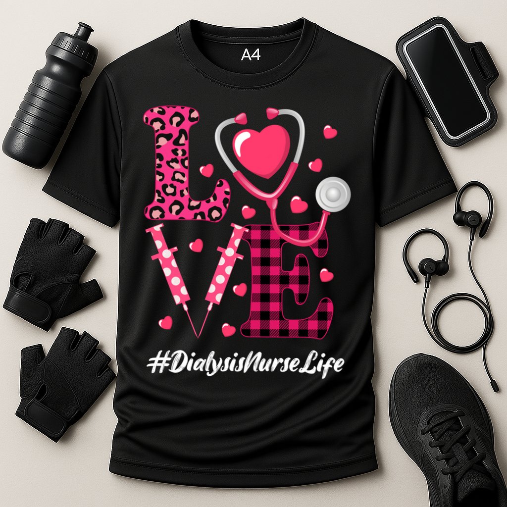 Love Stethoscope Hearts Dialysis Nurse Valentine's Day Gift Cooling Performance Crew T-Shirt
