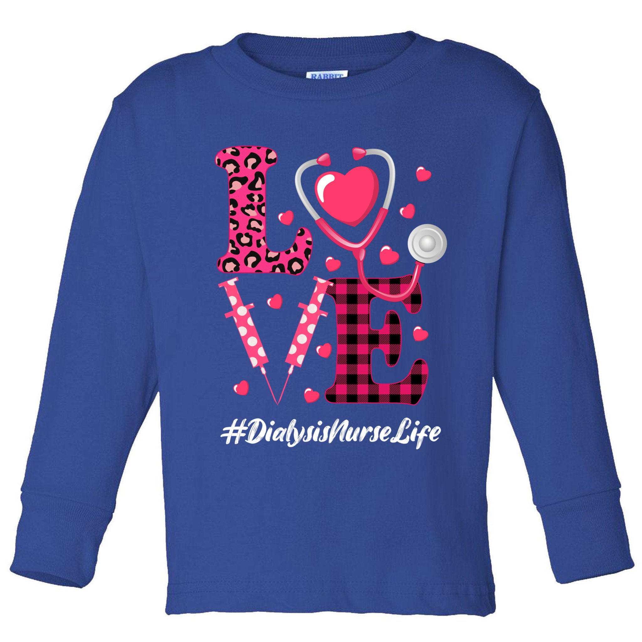Love Stethoscope Hearts Dialysis Nurse Valentine's Day Gift Toddler Long Sleeve Shirt