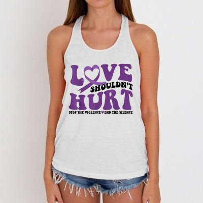 Love ShouldnT Hurt Stop The Violence End The Silence Women's Knotted Racerback Tank