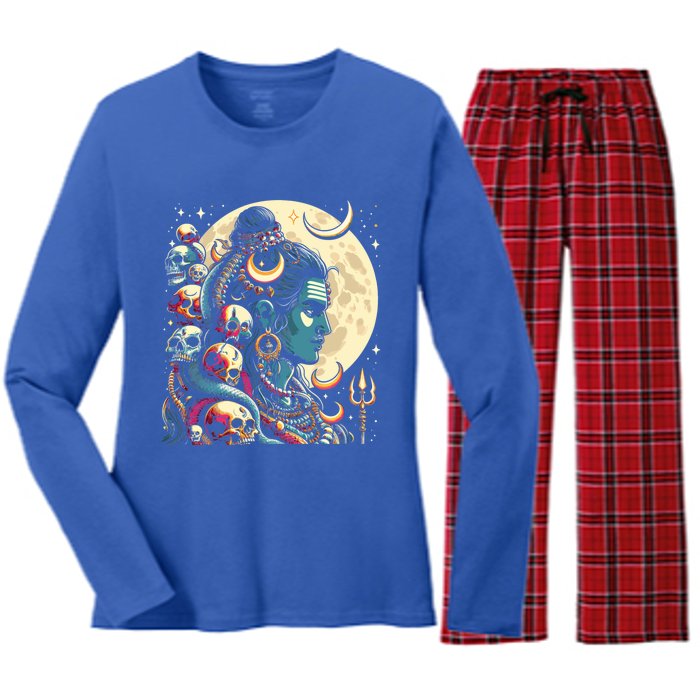 Lord Shiva Hindu God Mahadeva Trident Hinduism Devo Gift Women's Long Sleeve Flannel Pajama Set 