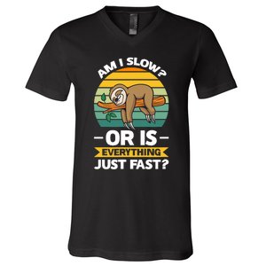 Lazy Sloth Hungry And Lazy Slowmotion Monday Introved Shy V-Neck T-Shirt