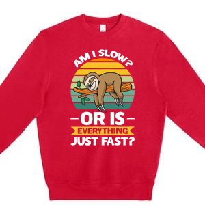 Lazy Sloth Hungry And Lazy Slowmotion Monday Introved Shy Premium Crewneck Sweatshirt