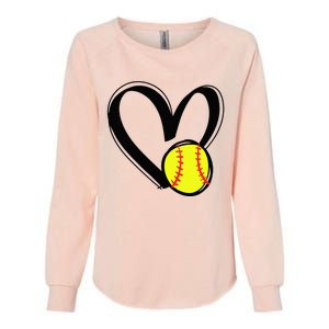 Love Softball Heart Womens California Wash Sweatshirt