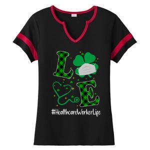 Love Stethoscope Healthcare Worker Life Shamrock Gift Ladies Halftime Notch Neck Tee