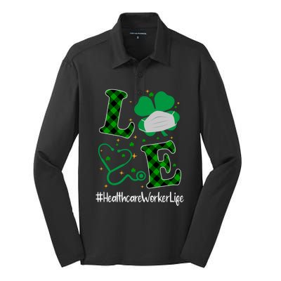 Love Stethoscope Healthcare Worker Life Shamrock Gift Silk Touch Performance Long Sleeve Polo