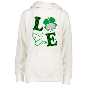 Love Stethoscope Healthcare Worker Life Shamrock Gift Womens Funnel Neck Pullover Hood