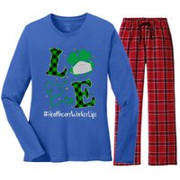 Love Stethoscope Healthcare Worker Life Shamrock Gift Women's Long Sleeve Flannel Pajama Set 