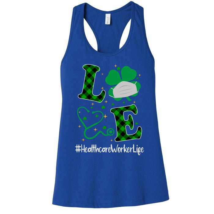 Love Stethoscope Healthcare Worker Life Shamrock Gift Women's Racerback Tank