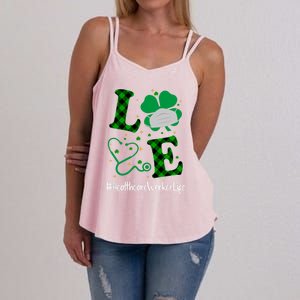 Love Stethoscope Healthcare Worker Life Shamrock Gift Women's Strappy Tank