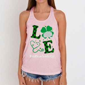 Love Stethoscope Healthcare Worker Life Shamrock Gift Women's Knotted Racerback Tank