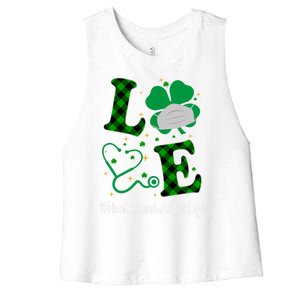 Love Stethoscope Healthcare Worker Life Shamrock Gift Women's Racerback Cropped Tank