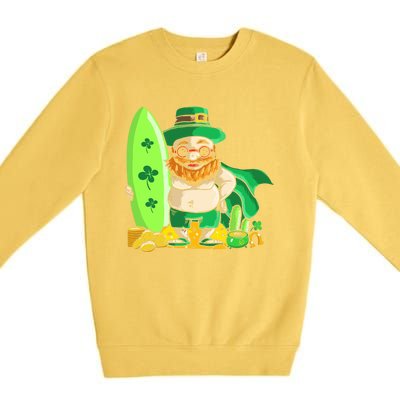 Leprechaun Surfing Hawaiian Summer St Patty's Day Cool Gift Premium Crewneck Sweatshirt