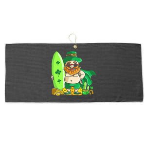 Leprechaun Surfing Hawaiian Summer St Patty's Day Cool Gift Large Microfiber Waffle Golf Towel