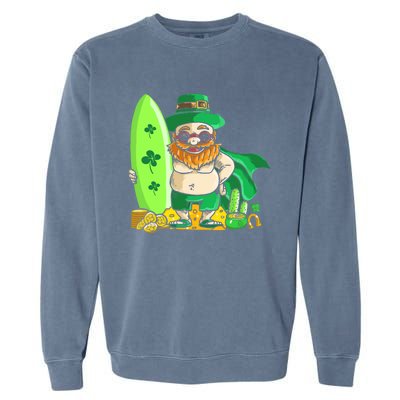 Leprechaun Surfing Hawaiian Summer St Patty's Day Cool Gift Garment-Dyed Sweatshirt