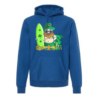 Leprechaun Surfing Hawaiian Summer St Patty's Day Cool Gift Premium Hoodie