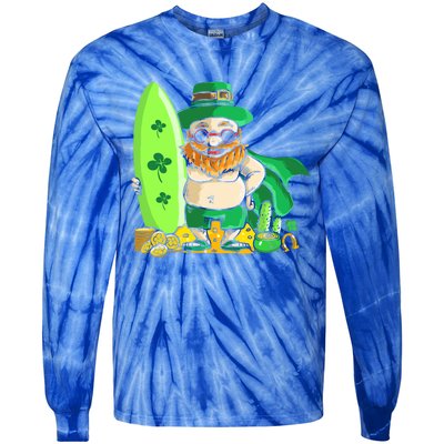 Leprechaun Surfing Hawaiian Summer St Patty's Day Cool Gift Tie-Dye Long Sleeve Shirt