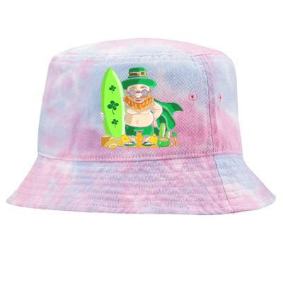 Leprechaun Surfing Hawaiian Summer St Patty's Day Cool Gift Tie-Dyed Bucket Hat