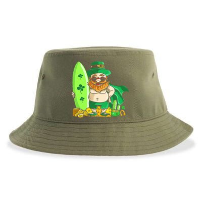 Leprechaun Surfing Hawaiian Summer St Patty's Day Cool Gift Sustainable Bucket Hat