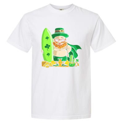 Leprechaun Surfing Hawaiian Summer St Patty's Day Cool Gift Garment-Dyed Heavyweight T-Shirt