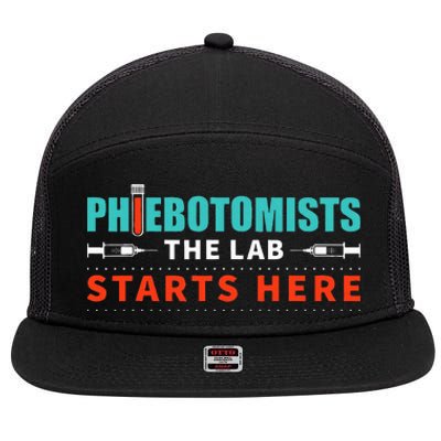 Lab Starts Here Phlebotomist Apparel Phlebotomy Novelty 7 Panel Mesh Trucker Snapback Hat