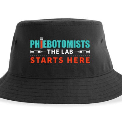 Lab Starts Here Phlebotomist Apparel Phlebotomy Novelty Sustainable Bucket Hat