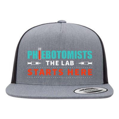 Lab Starts Here Phlebotomist Apparel Phlebotomy Novelty Flat Bill Trucker Hat