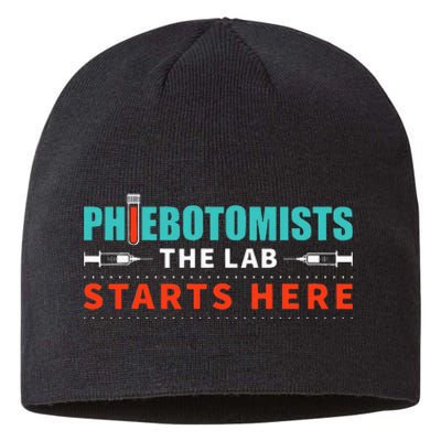 Lab Starts Here Phlebotomist Apparel Phlebotomy Novelty Sustainable Beanie