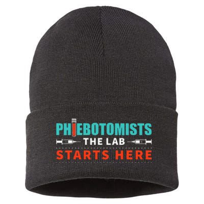 Lab Starts Here Phlebotomist Apparel Phlebotomy Novelty Sustainable Knit Beanie