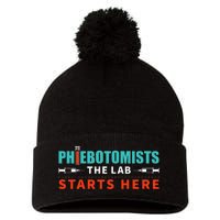 Lab Starts Here Phlebotomist Apparel Phlebotomy Novelty Pom Pom 12in Knit Beanie