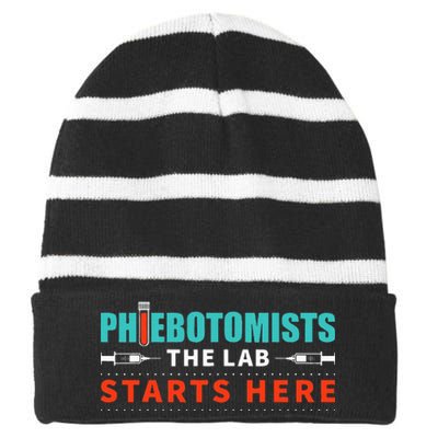 Lab Starts Here Phlebotomist Apparel Phlebotomy Novelty Striped Beanie with Solid Band