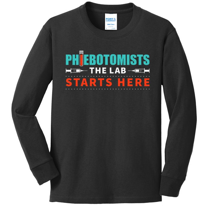 Lab Starts Here Phlebotomist Apparel Phlebotomy Novelty Kids Long Sleeve Shirt