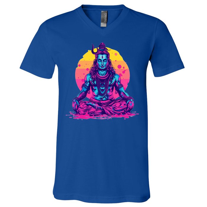 Lord Shiva Hindu God Worshipping Great Gift V-Neck T-Shirt