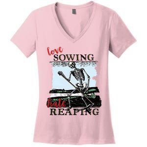 Love Sowing Hate Reaping Skeleton Women's V-Neck T-Shirt