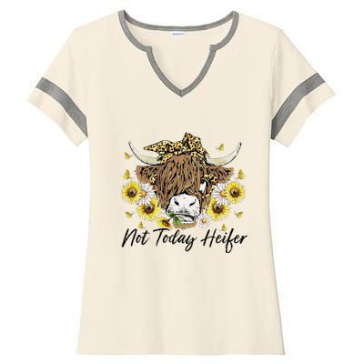 Leopard Sunflower Highland Cow Not Today Heifer Western Ladies Halftime Notch Neck Tee