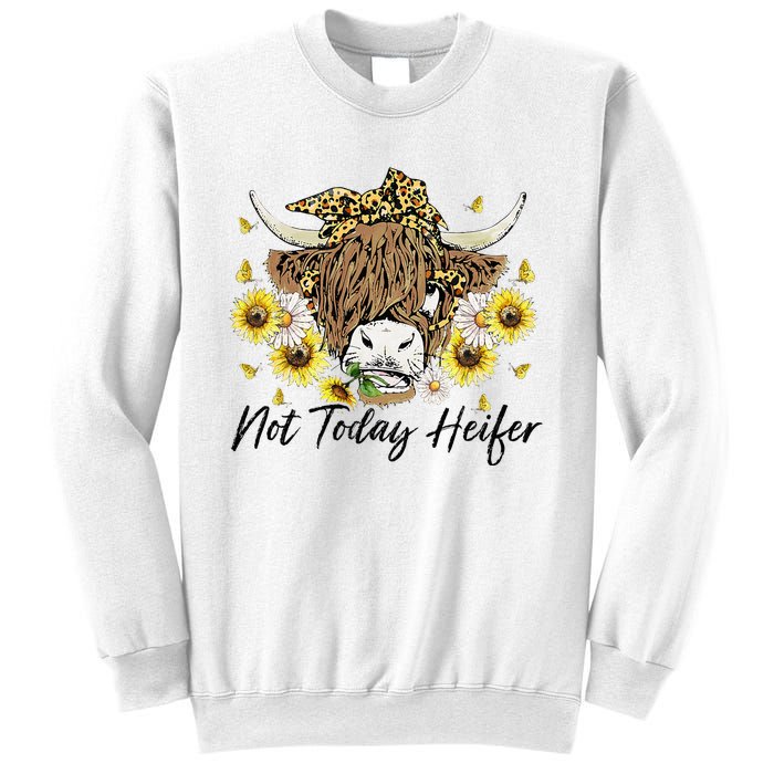 Leopard Sunflower Highland Cow Not Today Heifer Western Sweatshirt