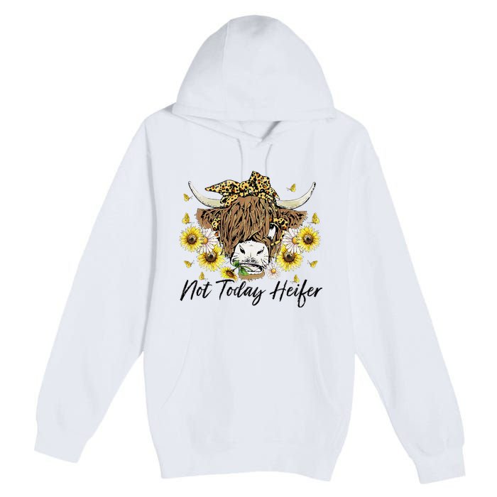 Leopard Sunflower Highland Cow Not Today Heifer Western Premium Pullover Hoodie