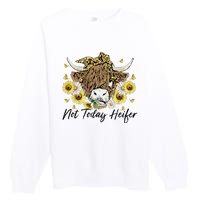 Leopard Sunflower Highland Cow Not Today Heifer Western Premium Crewneck Sweatshirt