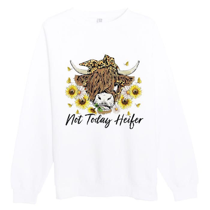 Leopard Sunflower Highland Cow Not Today Heifer Western Premium Crewneck Sweatshirt