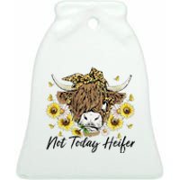 Leopard Sunflower Highland Cow Not Today Heifer Western Ceramic Bell Ornament