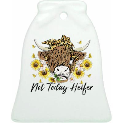 Leopard Sunflower Highland Cow Not Today Heifer Western Ceramic Bell Ornament