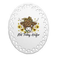 Leopard Sunflower Highland Cow Not Today Heifer Western Ceramic Oval Ornament