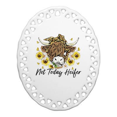 Leopard Sunflower Highland Cow Not Today Heifer Western Ceramic Oval Ornament