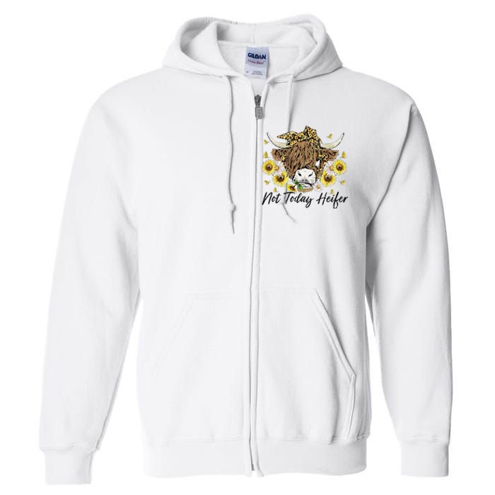 Leopard Sunflower Highland Cow Not Today Heifer Western Full Zip Hoodie